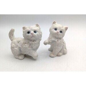 Vintage Homco Persian White Kittens With Blue Eyes Taiwan 1970s 1413